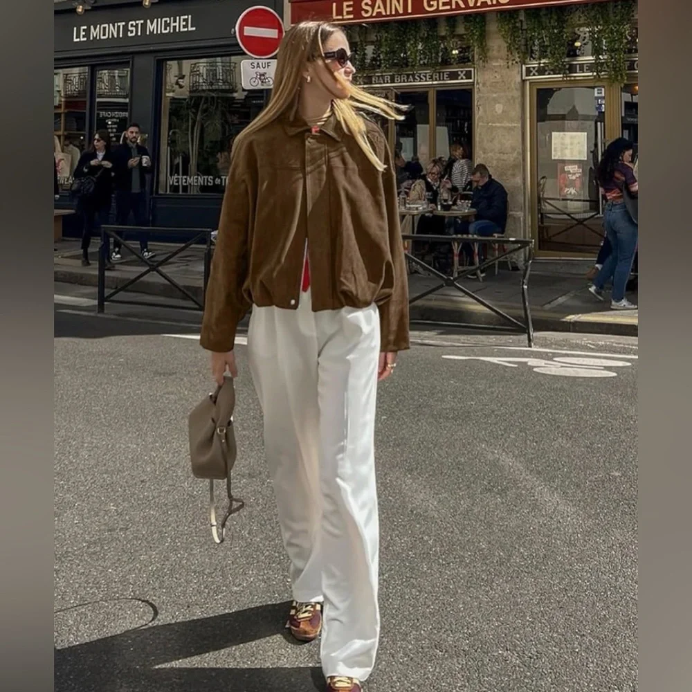 NWT Brown Bomber Jacket - Picture 5 of 11